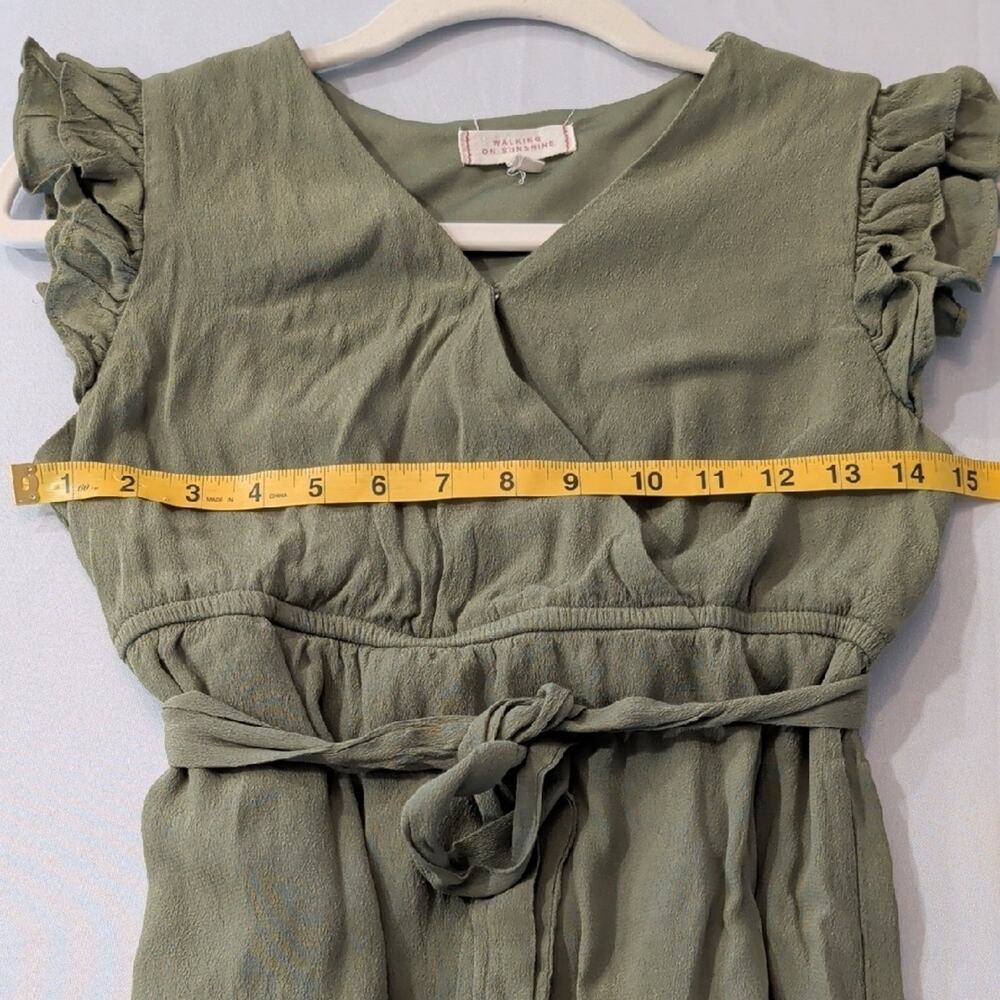 Girls XL Olive Green Wrap Style Dress Ruffle Sleeve Tiered Casual Boho Youth - Picture 7 of 10